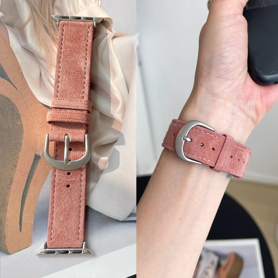 适用iwatchS9手表带s8高级se新款applewatch7654毛绒皮质手表带女
