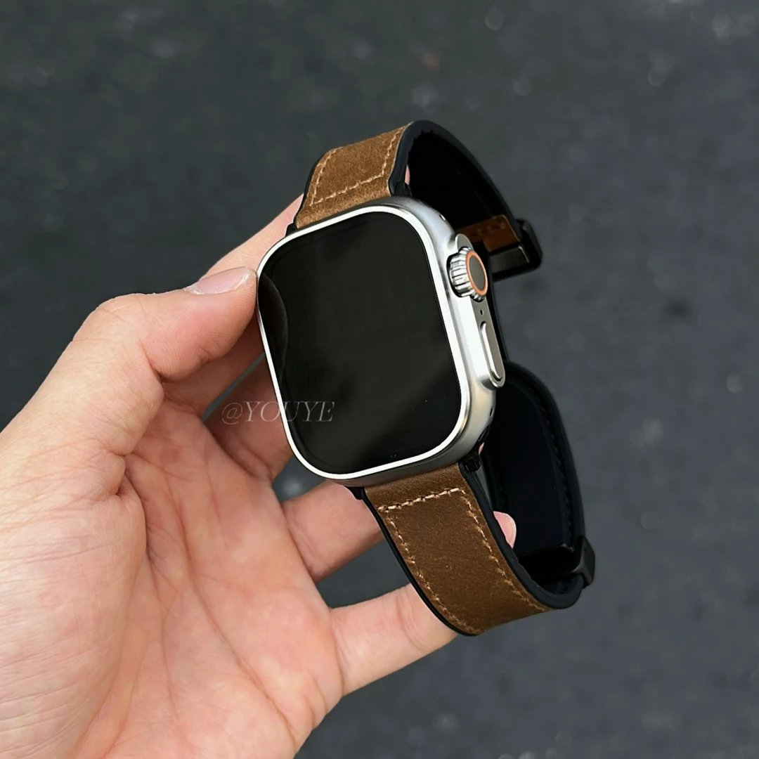 高级感疯马纹磁吸扣适用苹果表带AppleWatchS10/S9/S8/S765Ultra2