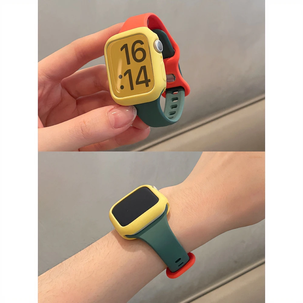 简约撞色小蛮腰硅胶适用苹果表带AppleWatchS10/S9/S8/S765Ultra2