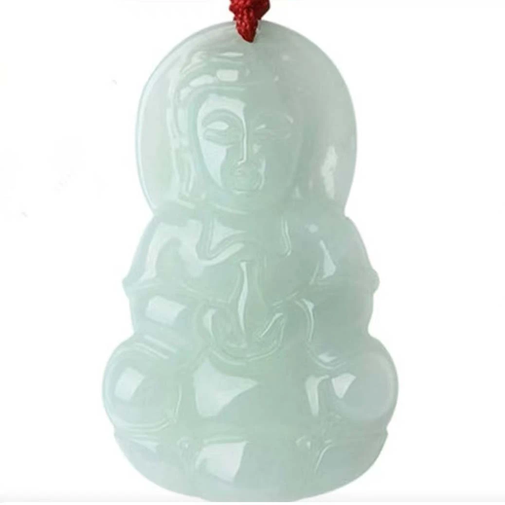 【保真】翡翠玉大号观音挂件吊坠男款手工雕刻情侣精美玉石挂件项坠