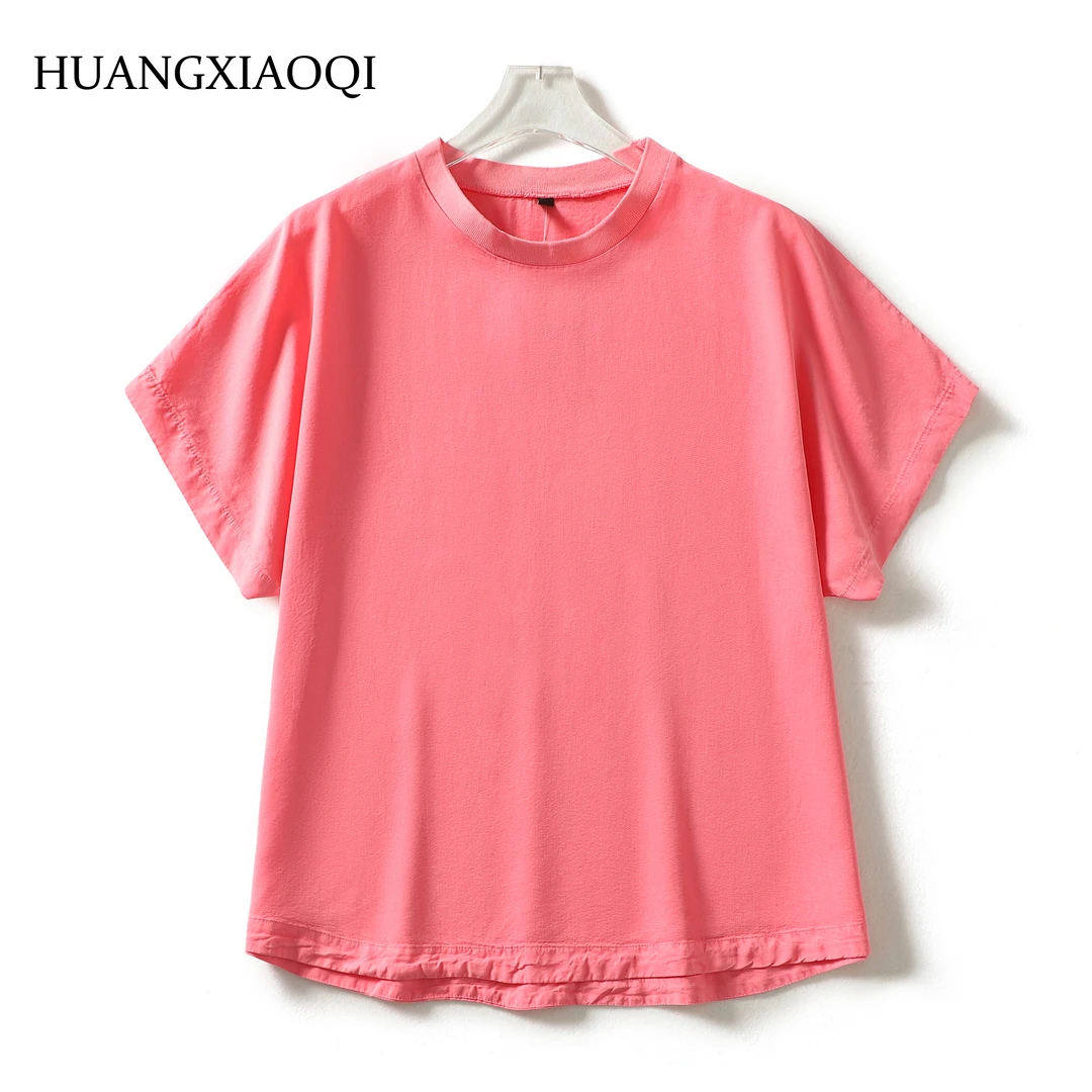 Huangxiaoqi Cowboy夏季莫奈花园风宽松圆领T恤女短袖简约22024