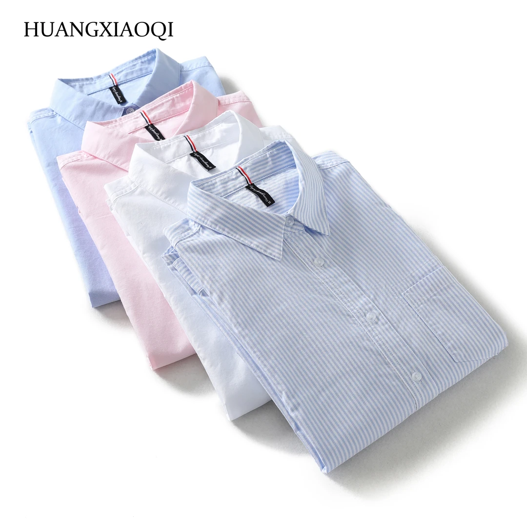 Huangxiaoqi Cowboy长袖条纹衬衫女纯棉上衣休闲百搭外套衬衣6090