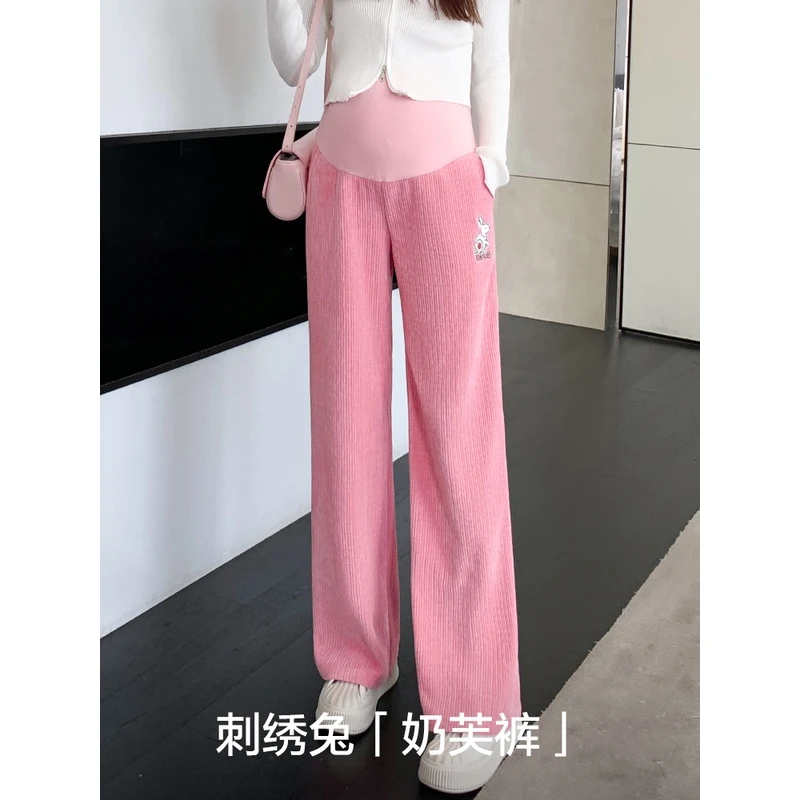 米度丽孕妇裤子秋款外穿阔腿裤大码雪尼尔直筒长裤