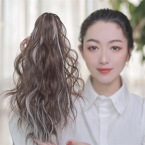 皮皮假发挑染马尾-水波纹35cm仿真人发丝