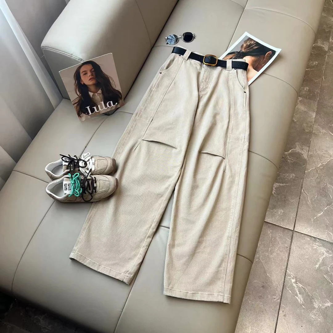 华丽微微【遮肉裤】高腰显瘦百搭纯色休闲直筒裤K1382-欧韩穿搭2