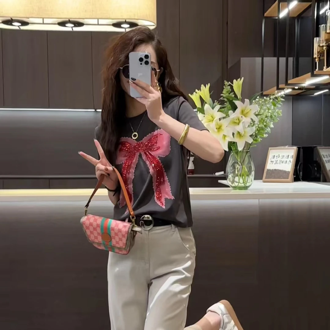 【蝴蝶结】2024年夏季新款印花短袖T恤T1257