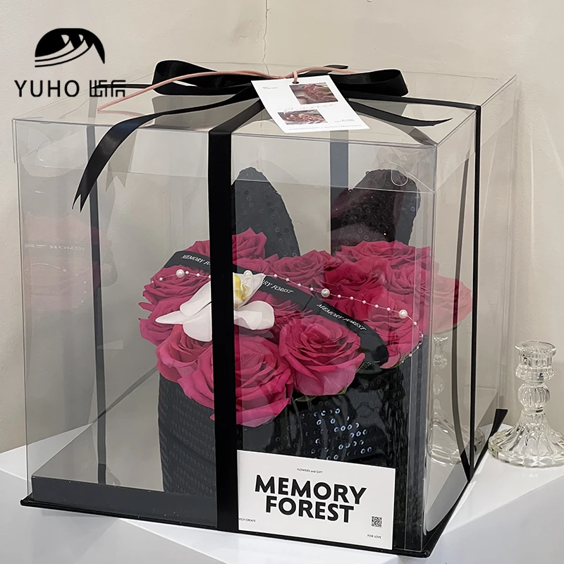 屿后 520兔子镜面礼盒鲜花永生花插花镜面抱抱花盒花店花艺资材