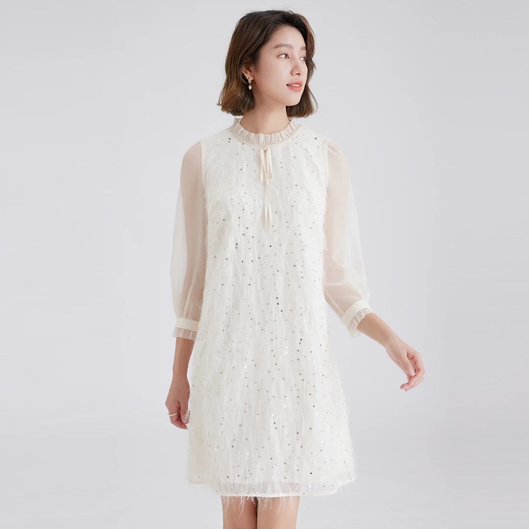 【粉丝专享】BuouBuou流苏雪纺显瘦高级感蕾丝连衣裙女DKAG003