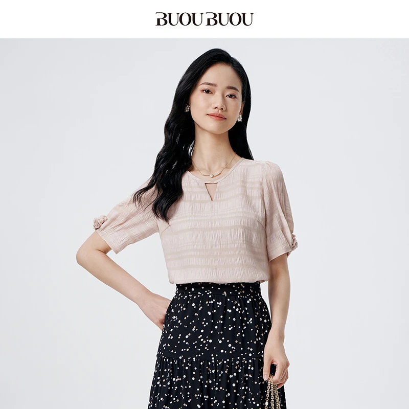 BuouBuou浪漫提花立体花卉褶皱肌理上衣女DKDA045