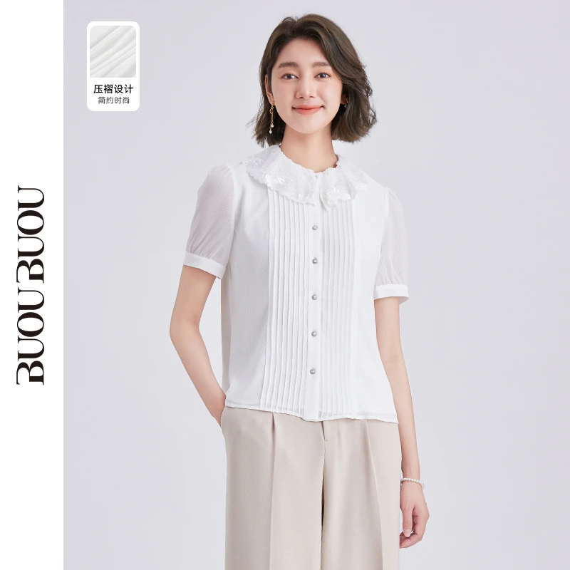 BuouBuou季简约时尚娃娃领短袖衬衫上衣女DI2A026