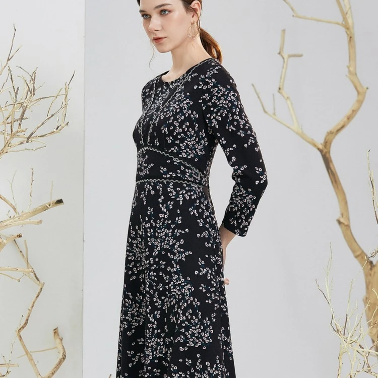 【年终狂欢】BuouBuou法式优雅印花钉珠圆领连衣裙BG4G092