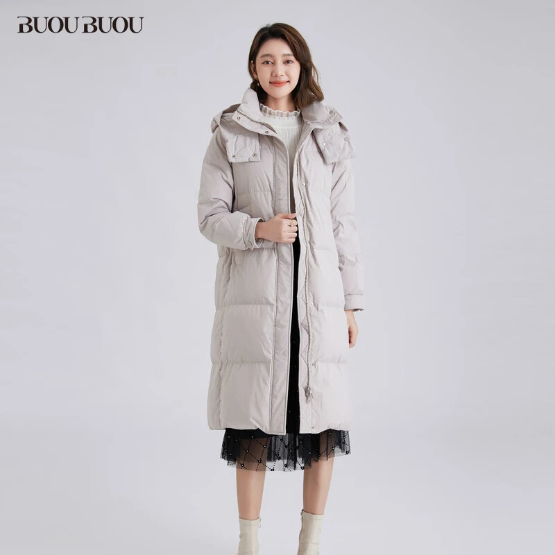 BuouBuou女法式连帽长款轻暖白鸭绒WJ4E810