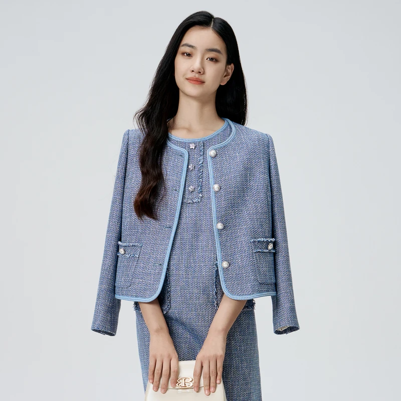 【粉丝优享】BuouBuou秋新商场同款牛仔感针织小香外套女BKFC330