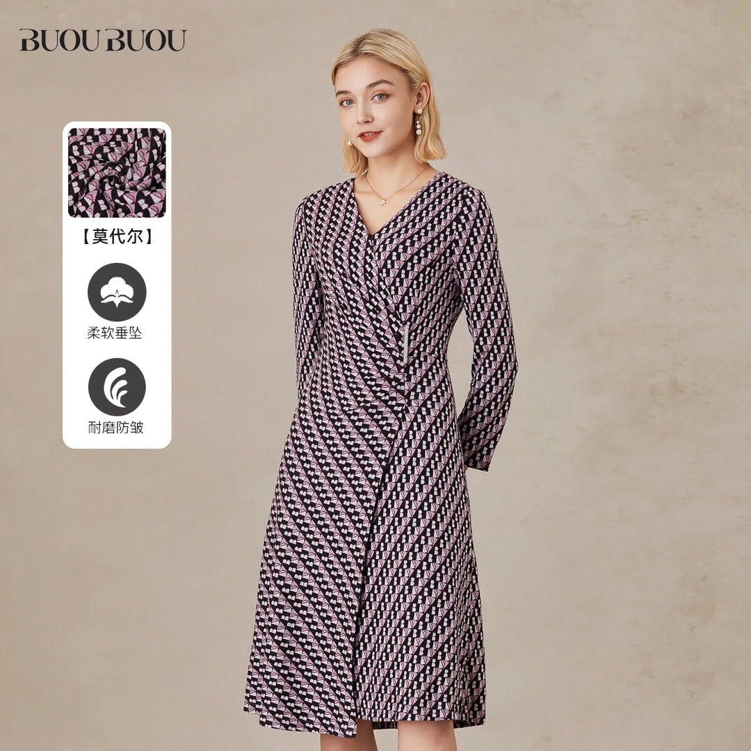【粉丝专享】BuouBuou【宠粉】绵羊毛法式V领连衣裙BH4G006
