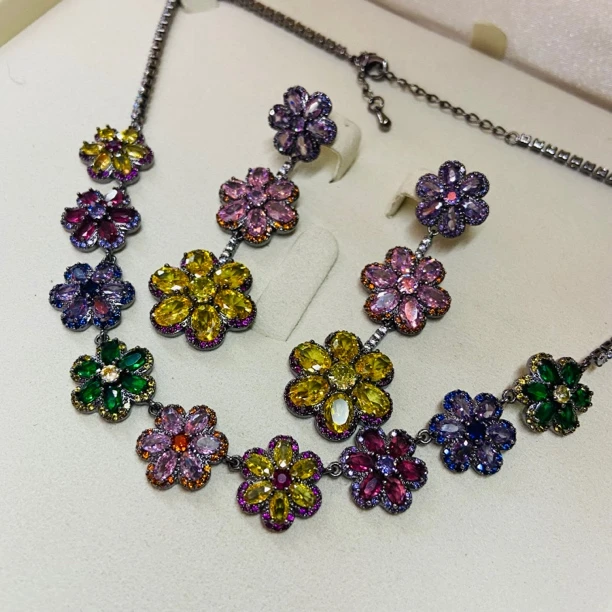 铜合成锆石项链 套装（礼盒单独拍）