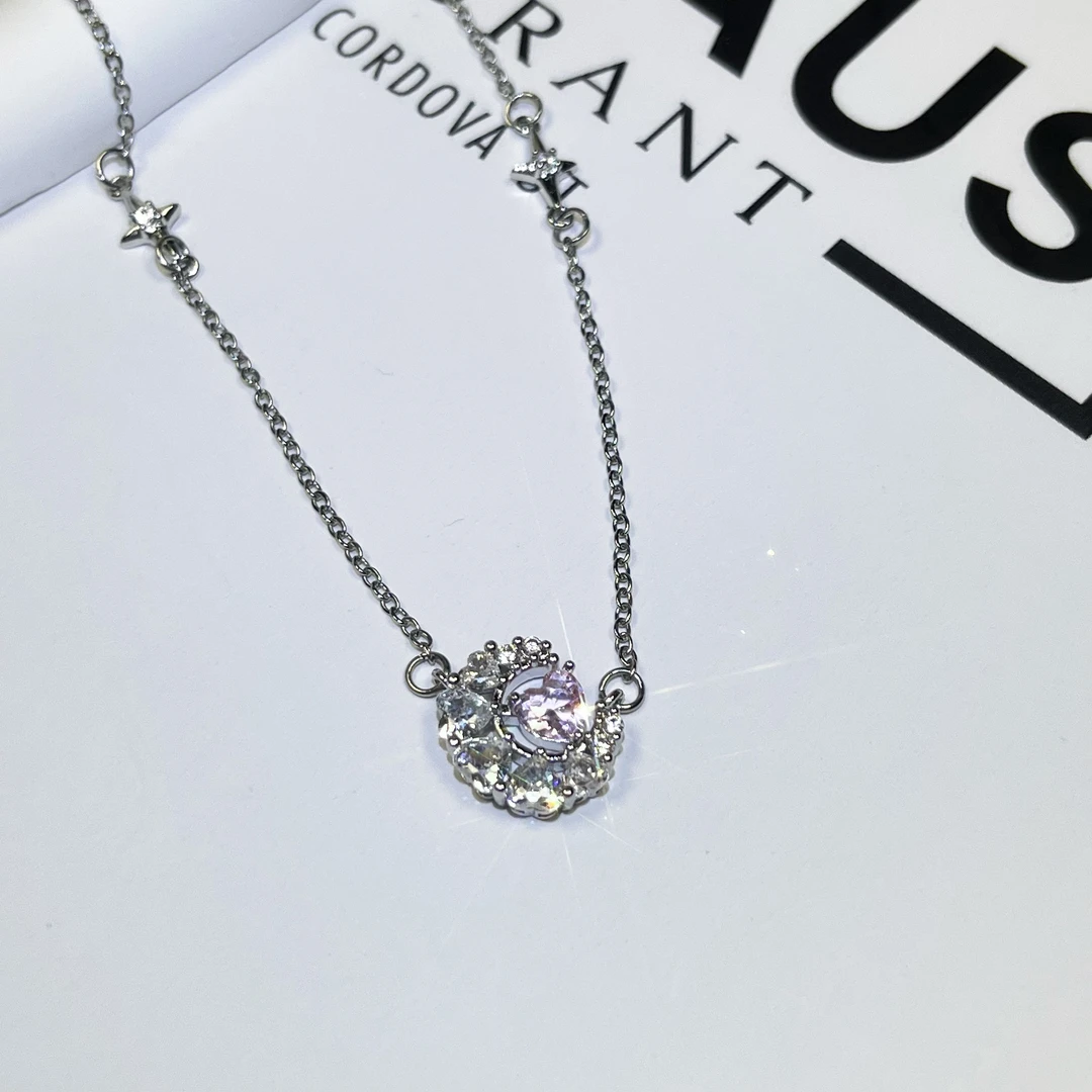 钛钢仿水晶吊坠 星月银河轻奢小众高级感锁骨链百搭闪钻气质时尚