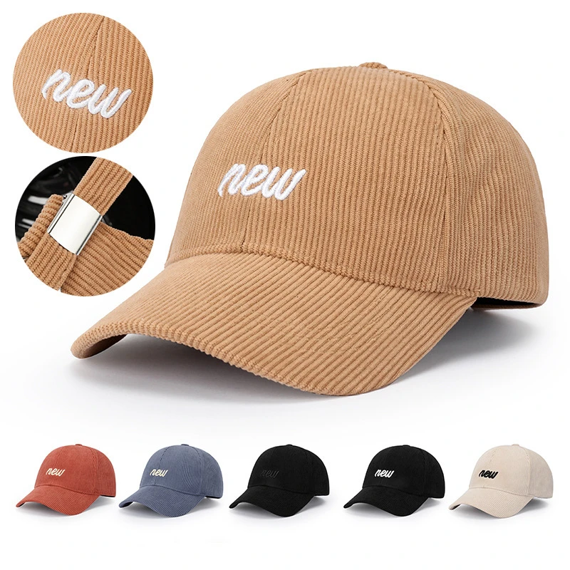 秋冬新款刺绣字母帽复古条绒棒球帽子户外保暖女休闲百搭鸭舌帽男