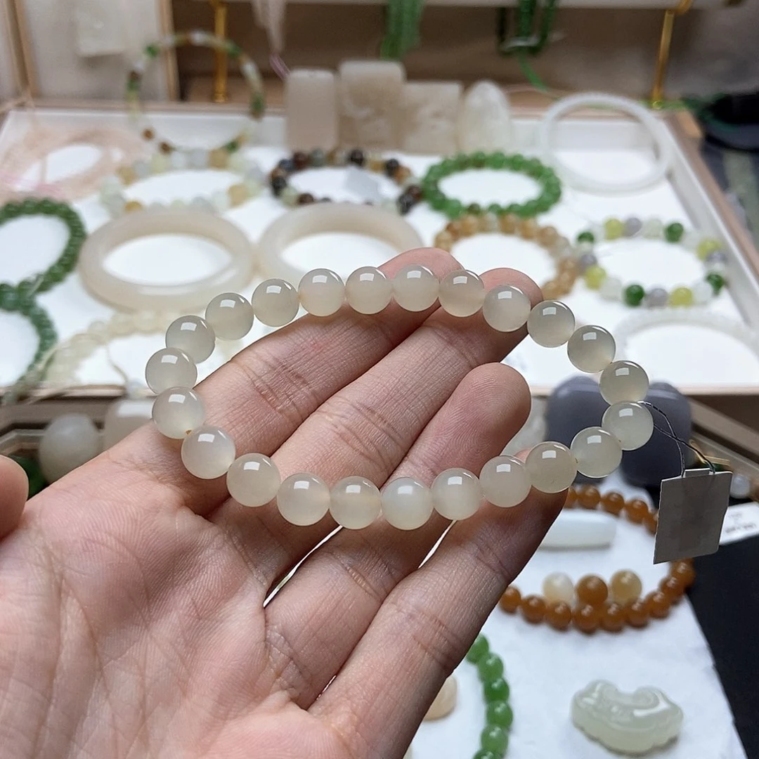 和田玉手链未镶嵌蜂蜜水一线猫卡八