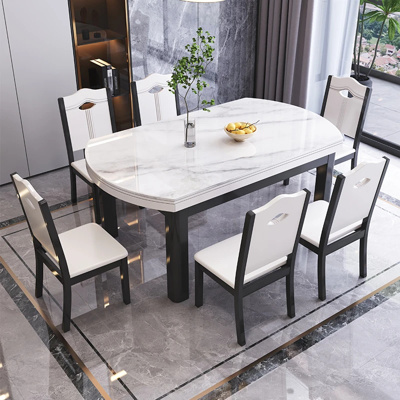 明窝可变圆桌伸缩折叠实木岩板餐桌椅组合餐桌家用客厅家具