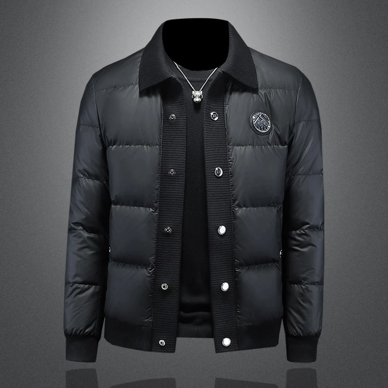 轻奢时尚针织翻领男士羽绒服冬季新款修身加厚保暖潮流短款外套男