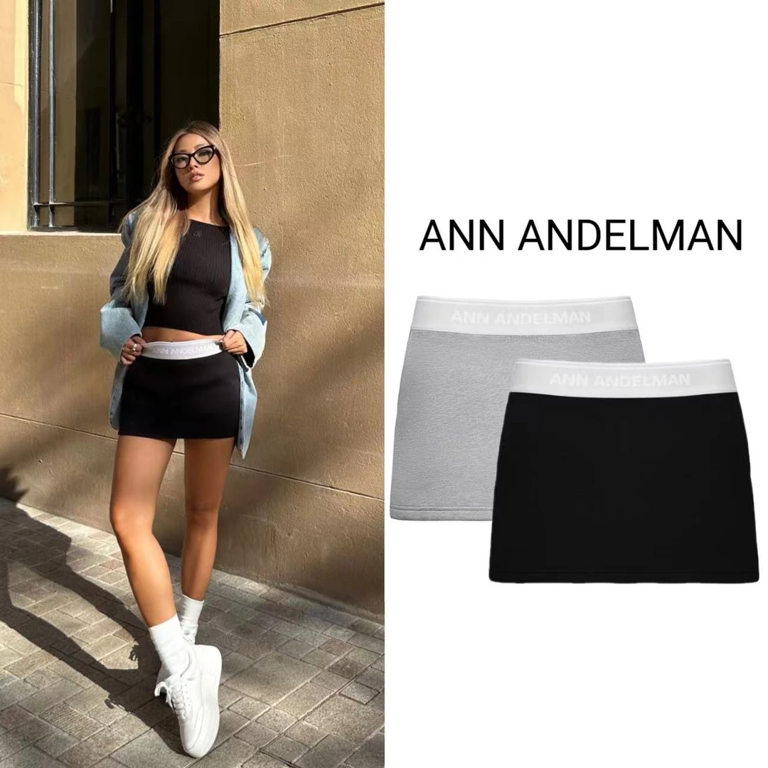 Ann Andelman 纯色通勤 白色织带logo 包臀休闲百搭辣妹短裙 女款