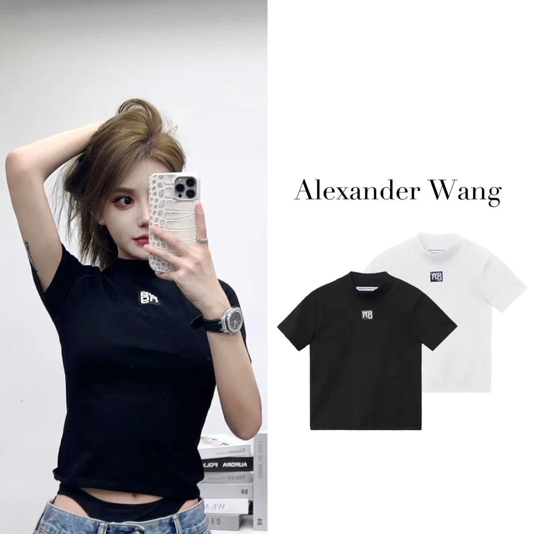 Alexander Wang亚历山大王 时尚徽标LOGO 紧身半高领修身针织短袖