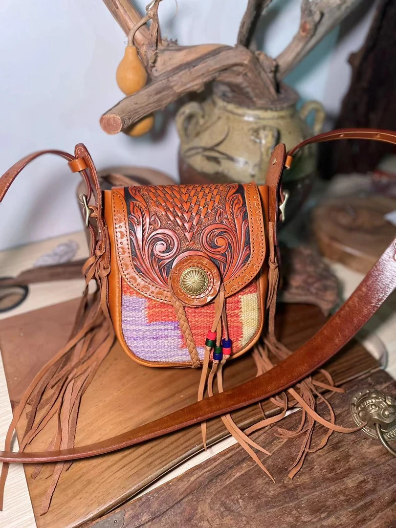 个性便携小挎包头层牛皮手工羊毛毯真皮高货小众单肩包复古斜挎包