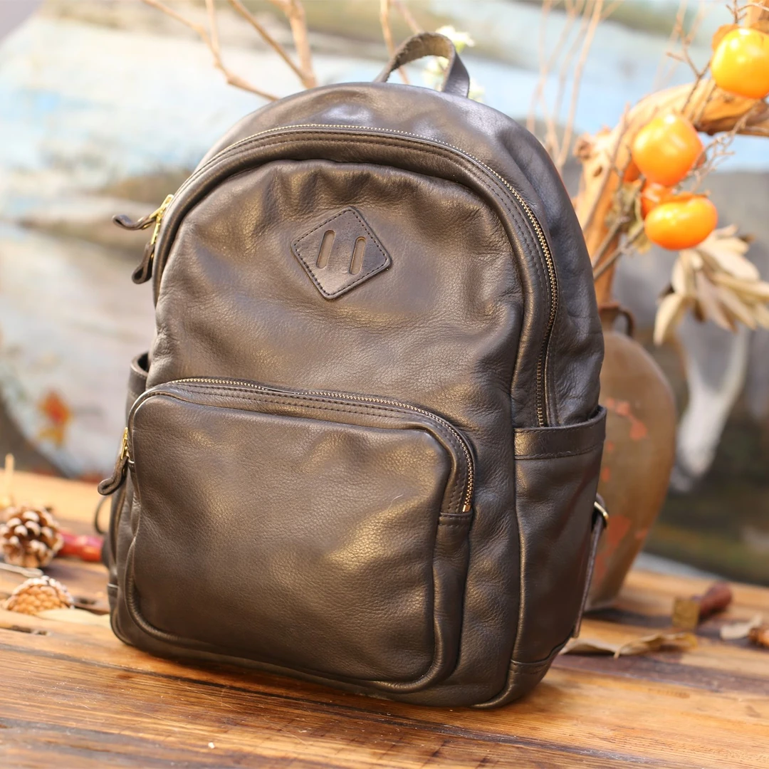 复古做旧水洗男生软皮经典双肩包头层牛皮电脑包休闲百搭女士书包