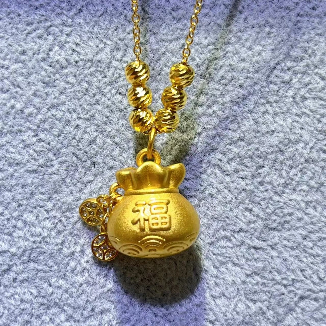 锆石（处理）【水贝甄选】新款古法财宝钱袋吊坠（一套）PAS132