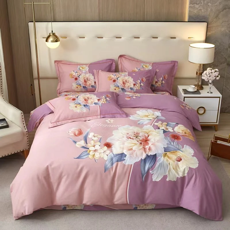 纯棉印花全棉斜纹加厚四件套-午后初晴紫