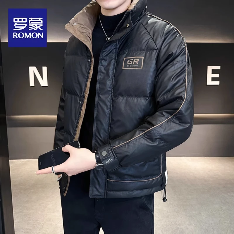 罗蒙羽绒服冬季2025新款潮牌帅气拼色立领高端加厚秋冬外套男