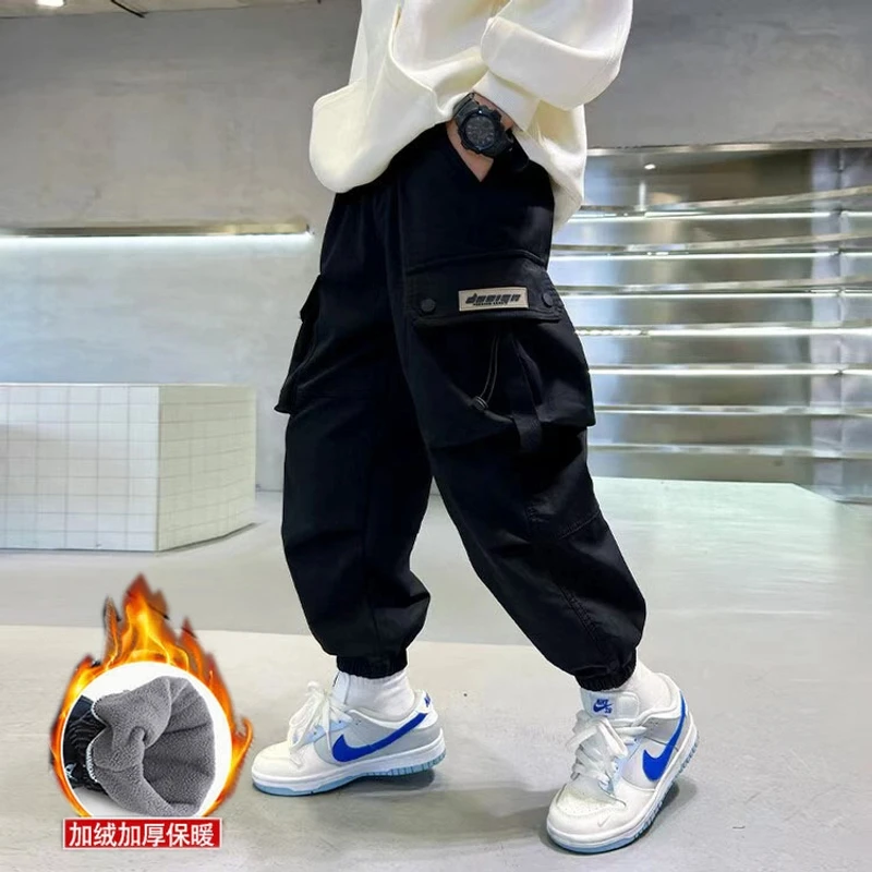 【加绒冬款】男童冬季全棉工装裤2025一体绒棉布百搭中大童韩版裤子