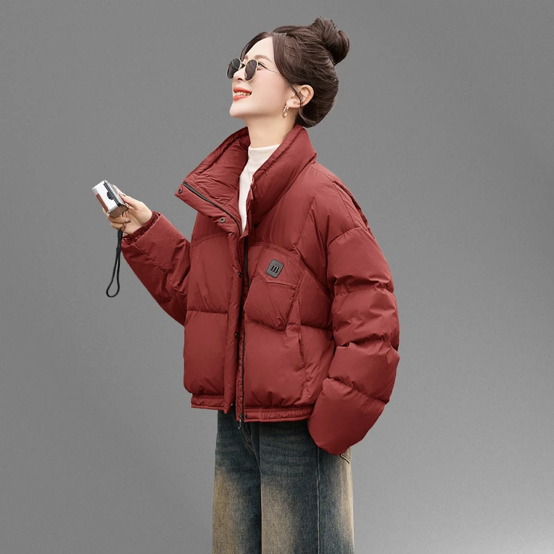 短款安可拉红羽绒服女2025冬季新品小个子宽松休闲加厚白鸭绒外套