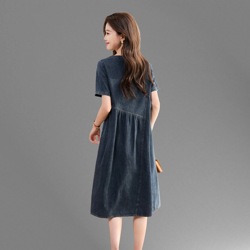牛仔连衣裙女夏2025新款时尚宽松气质妈妈休闲复古中长款大码裙子