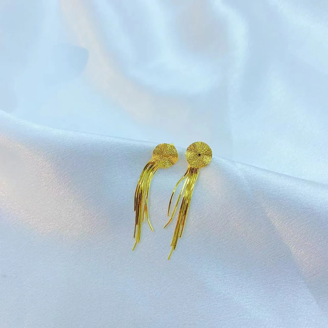 【伟新源】足金999 5G工艺 七字圆流苏耳钩4.01克