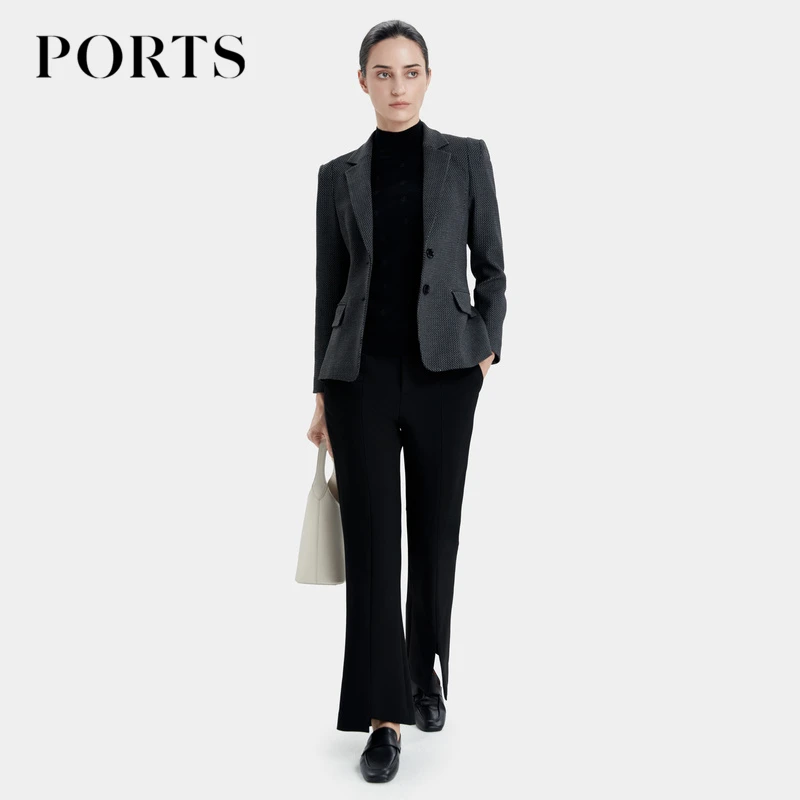 PORTS宝姿女装秋季新型高级感百搭通勤风格纹修身干练西装外套