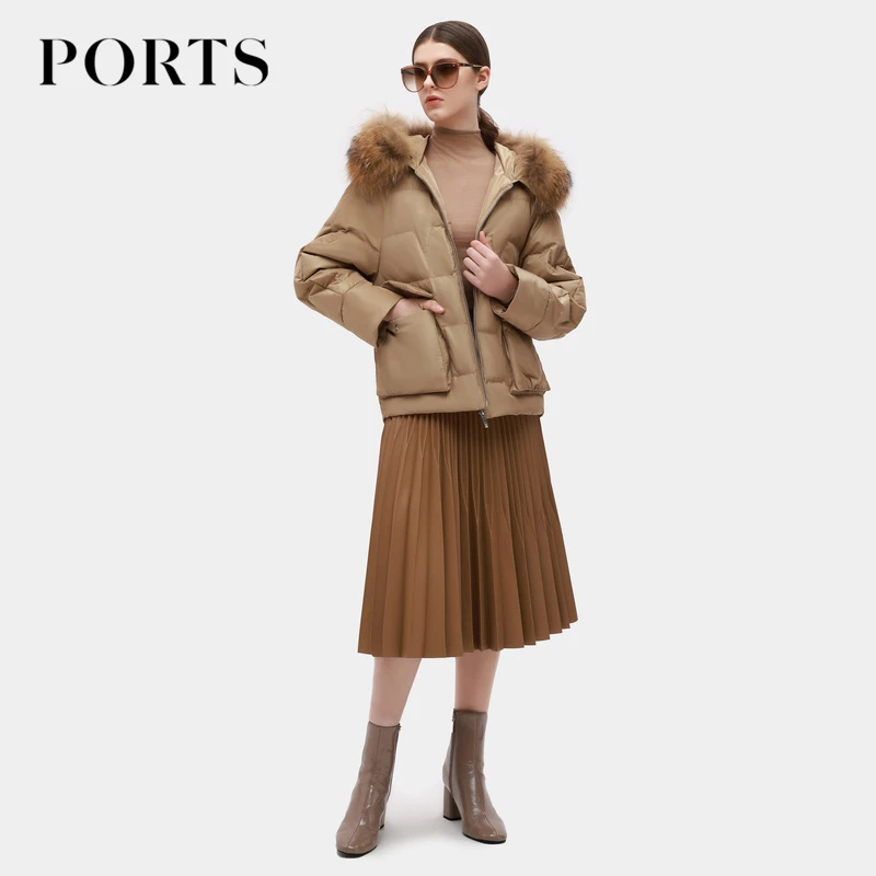 PORTS宝姿女装 半身裙秋冬时尚卡其不对称中长百褶通勤休闲半身裙