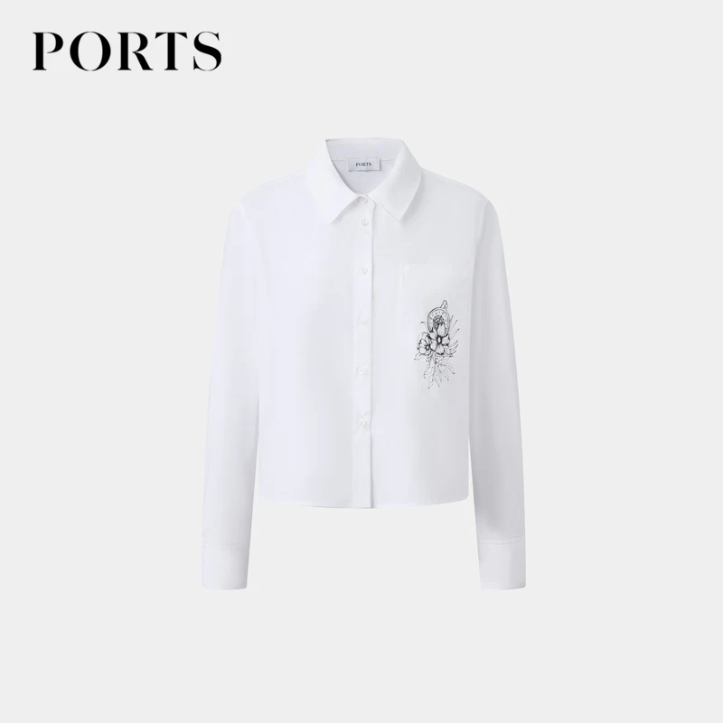 PORTS宝姿女装 早春通勤简约“奇幻旅程”印花棉质衬衫
