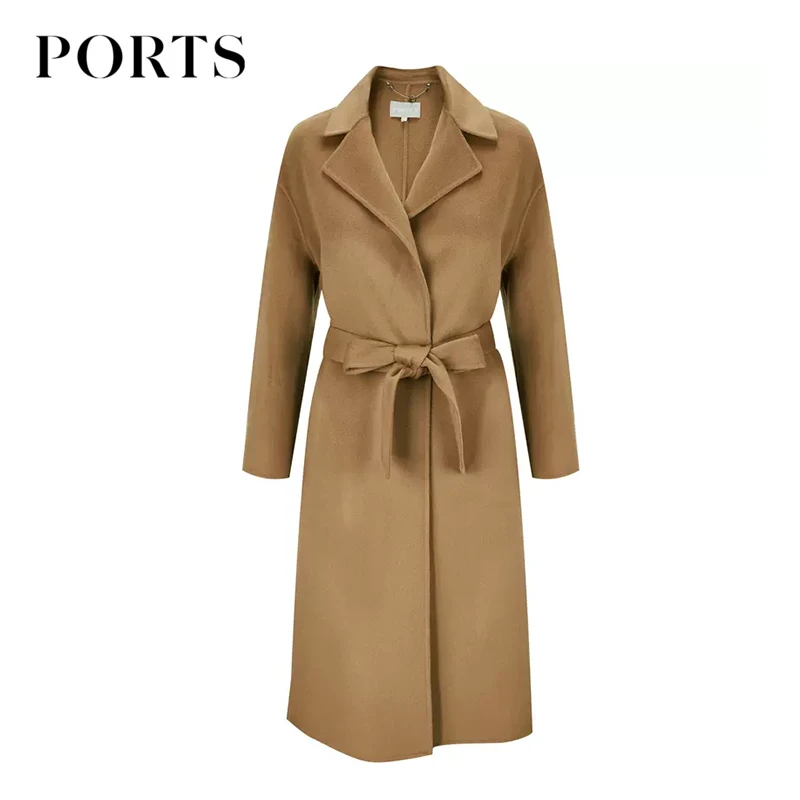 PORTS宝姿女装 秋季通勤风轻奢气质高级感系带收腰毛呢大衣女