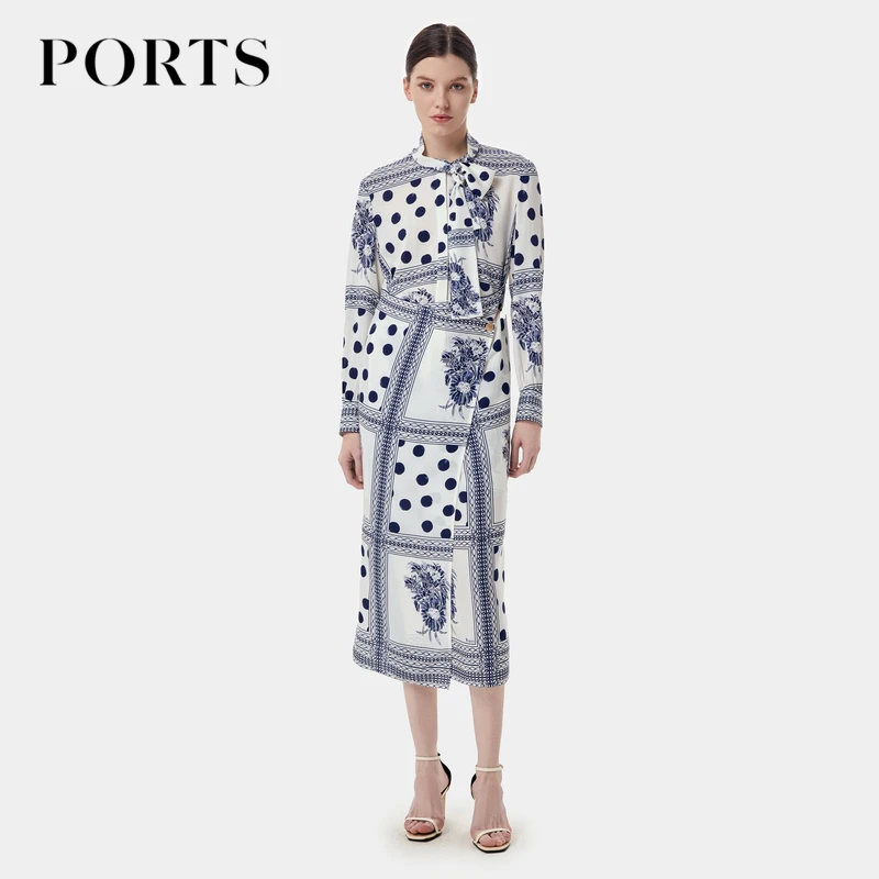 PORTS宝姿女装 早春新款优雅“复古几何”印花连衣裙女