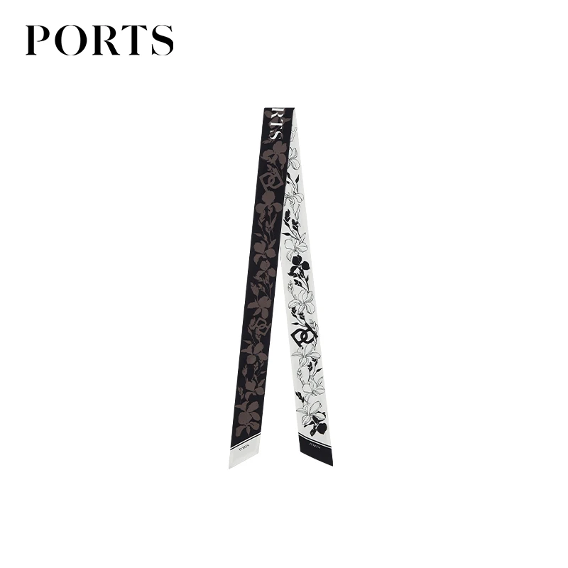 PORTS宝姿女装丝巾秋季优雅轻盈柔肤百搭Logo印花桑蚕丝围巾飘带