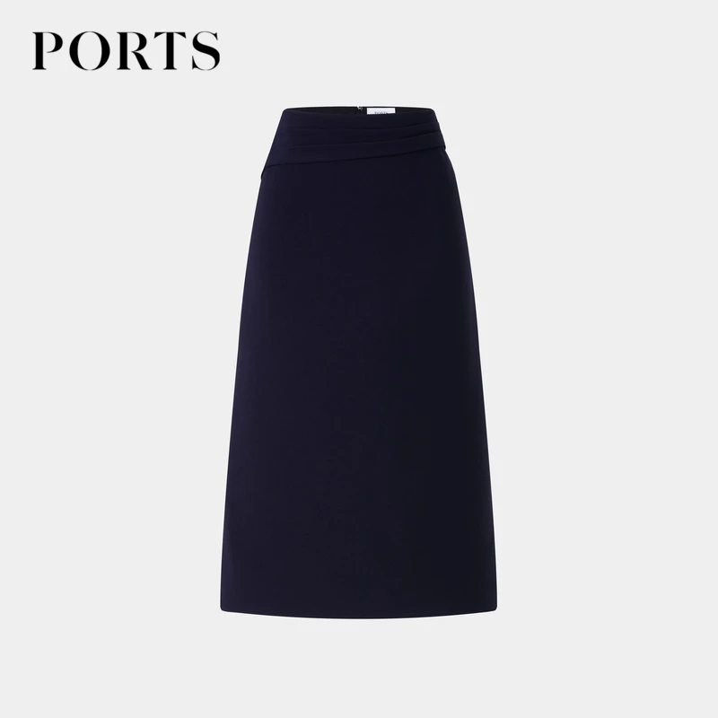 PORTS宝姿女装 早春三醋酸通勤丈青色简约直筒半身裙女