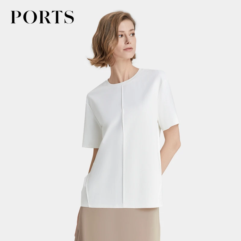 PORTS宝姿时尚通勤女装春季气质简约纯色百搭短袖圆领T恤