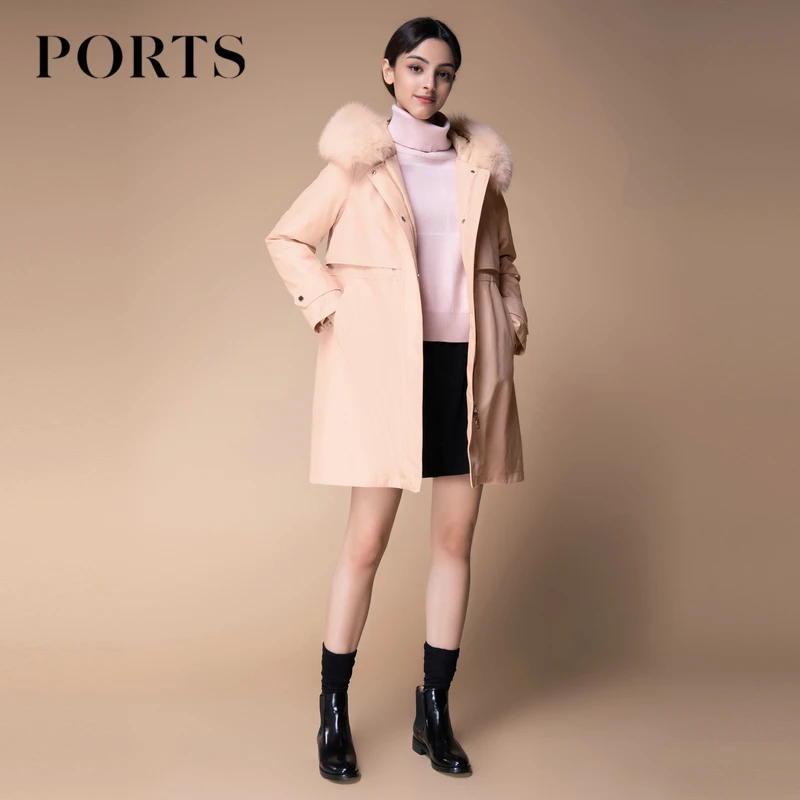 PORTS宝姿通勤风女装冬季百搭时尚休闲毛领兜帽白鹅绒女士轻羽绒