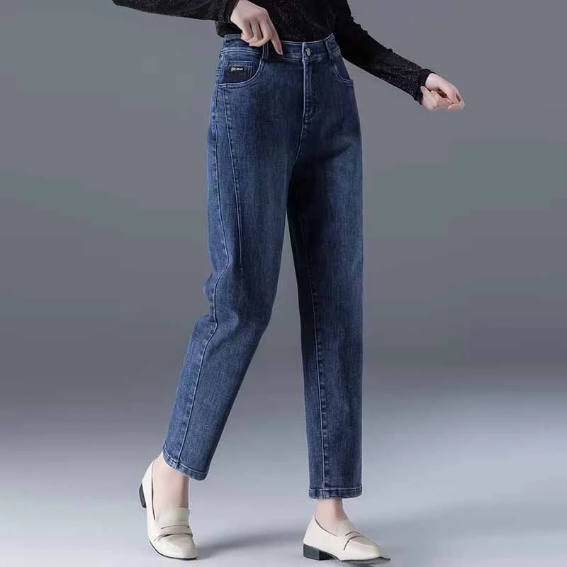 洋气新款牛仔裤女春秋大码时尚显瘦九分裤高腰百搭潮流妈妈装宽松