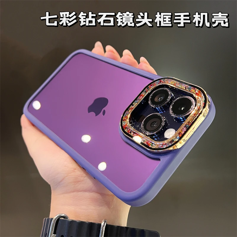 (62号)七彩钻大孔镜头框适用于苹果14promax手机壳透色iPhone13