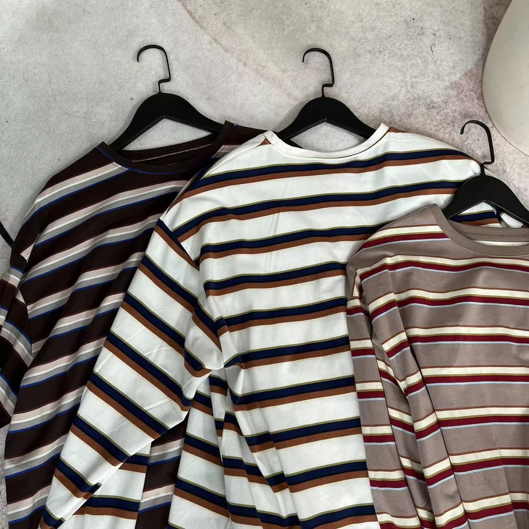 infobyfive2024秋冬季新款百搭慵懒条纹撞色T恤休闲百搭2DI0708