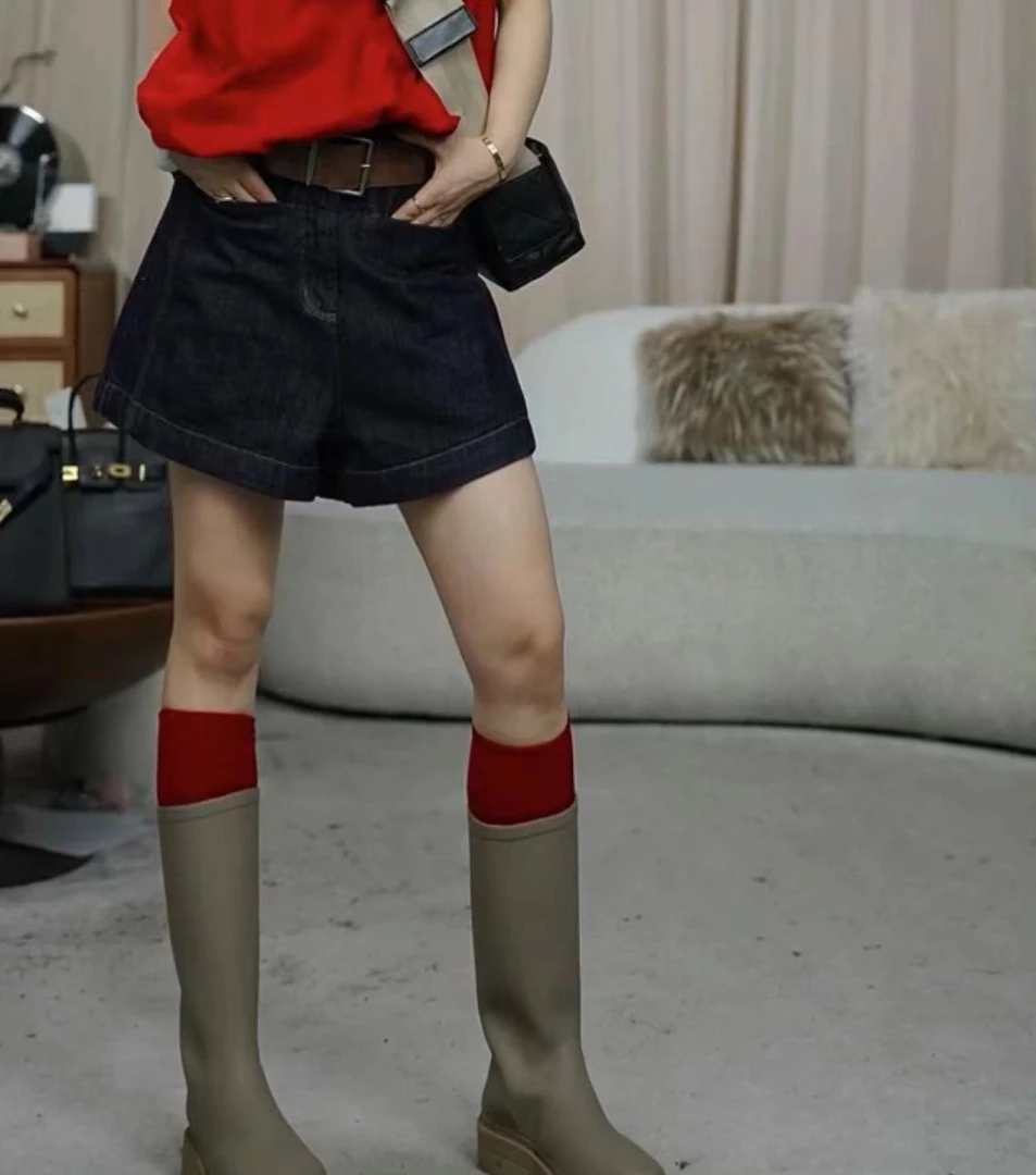 infobyfive2024夏季新款显瘦高腰带腰带休闲打底牛仔短裤2DE2403