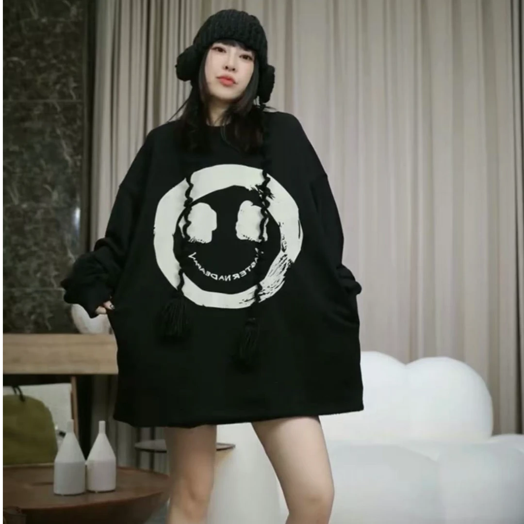 infobyfive福利秋冬新款长袖圆领印花小鬼头大版宽松卫衣2DJ0503