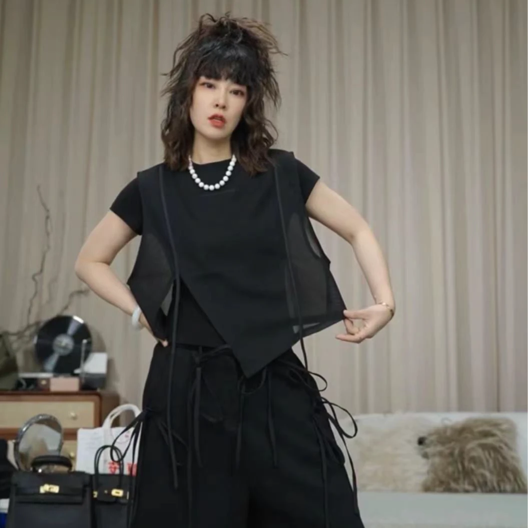 infobyfive2026春夏季新显瘦圆领不规则一代网纱马夹马甲2DE1004